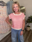 Red Stripe Scallop Edge Sleeveless Sweater Top 110 Tops - Ella Chic BoutiqueSo Me