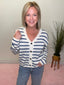Relaxed Striped Lightweight V-Neck Button Down Cardigan 110 Tops- Ella Chic BoutiqueLa Miel