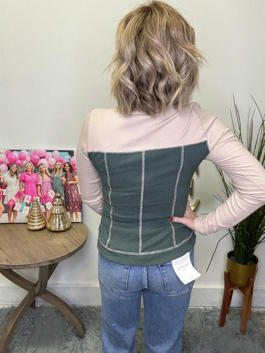 Reverse Stitch Detail Color Block Top 110 Tops - Ella Chic Boutique