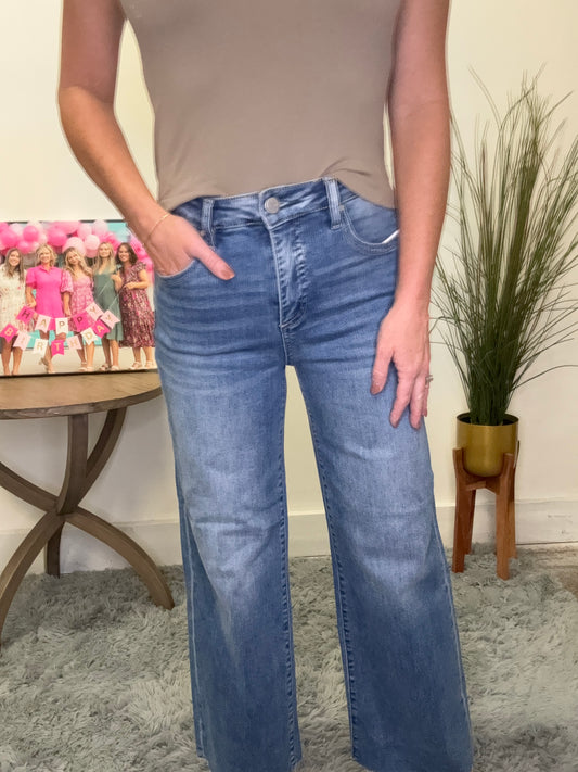 High Rise Crop Tummy Control Wide Leg Jeans