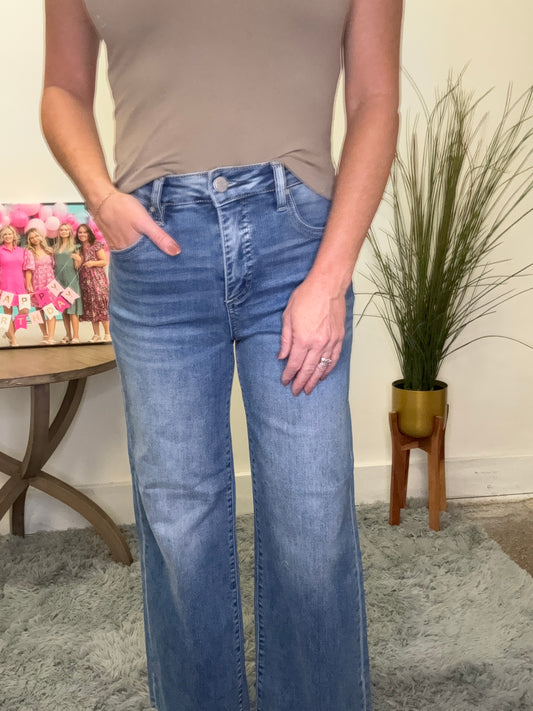 High Rise Crop Tummy Control Wide Leg Jeans
