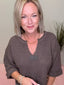 Roll Up Sleeve Notched Neckline Sweater with 3/4 Sleeves