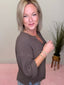 Roll Up Sleeve Notched Neckline Sweater with 3/4 Sleeves 130 Sweaters- Ella Chic BoutiqueLa Miel