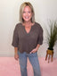 Roll Up Sleeve Notched Neckline Sweater with 3/4 Sleeves 130 Sweaters- Ella Chic BoutiqueLa Miel