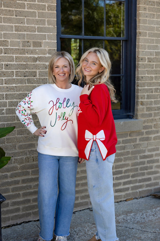 Sarah Holly Jolly Christmas Lights Sweatshirt 110 Tops - Ella Chic Boutique