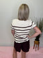 Scallop Edge Chocolate Striped Crochet Sweater Top 110 Tops- Ella Chic BoutiqueVine & Love