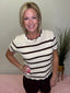 Scallop Edge Chocolate Striped Crochet Sweater Top