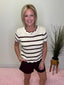 Scallop Edge Chocolate Striped Crochet Sweater Top 110 Tops- Ella Chic BoutiqueVine & Love