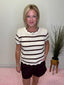 Scallop Edge Chocolate Striped Crochet Sweater Top