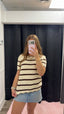 Scallop Edge Chocolate Striped Crochet Sweater Top 110 Tops- Ella Chic BoutiqueVine & Love