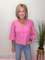 Scallop Half Sleeve Button Front Top in Bubblegum Pink 110 Tops - Ella Chic BoutiqueAnniewear