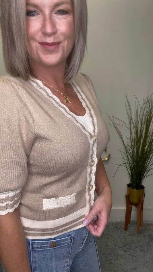 Scalloped Neckline Knit Cardigan Top 110 Tops - Ella Chic Boutique