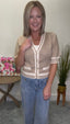 Scalloped Neckline Knit Cardigan Top 110 Tops - Ella Chic Boutique