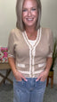 Scalloped Neckline Knit Cardigan Top 110 Tops - Ella Chic Boutique