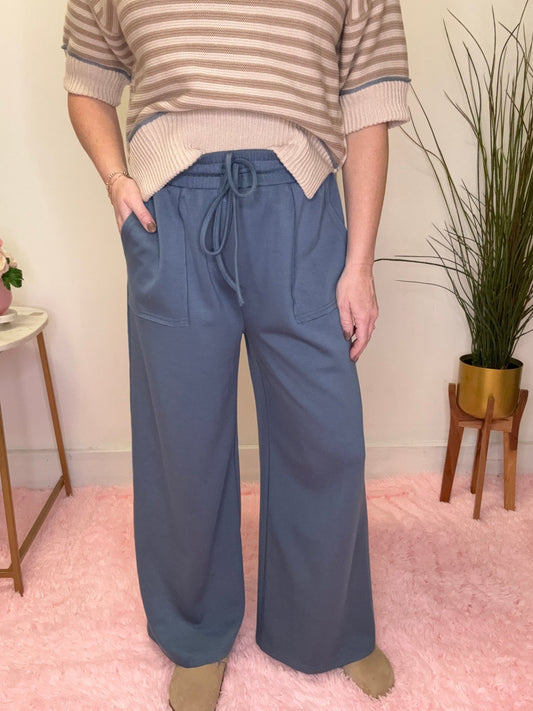Scuba Wide Leg Pants in Denim Blue