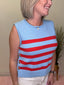 Season of Stripes Side Gold Button Sleeveless Top blouse sweater spring summer holiday 4th of July  light blue red Ella Chic Boutique Entro style