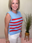 Season of Stripes Side Gold Button Sleeveless Top blouse sweater spring summer holiday 4th of July  light blue red Ella Chic Boutique Entro style
