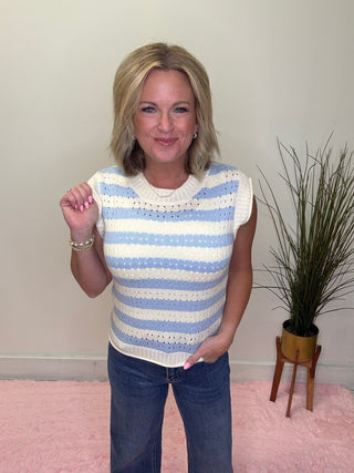 See the Stripes Knit Tank Top in Bluebell 110 Tops- Ella Chic BoutiqueMikarose