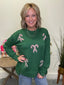 Sequin Candy Cane Green Sweatshirt Top Doe and Rae sparkle holiday Christmas Ella Chic Boutique