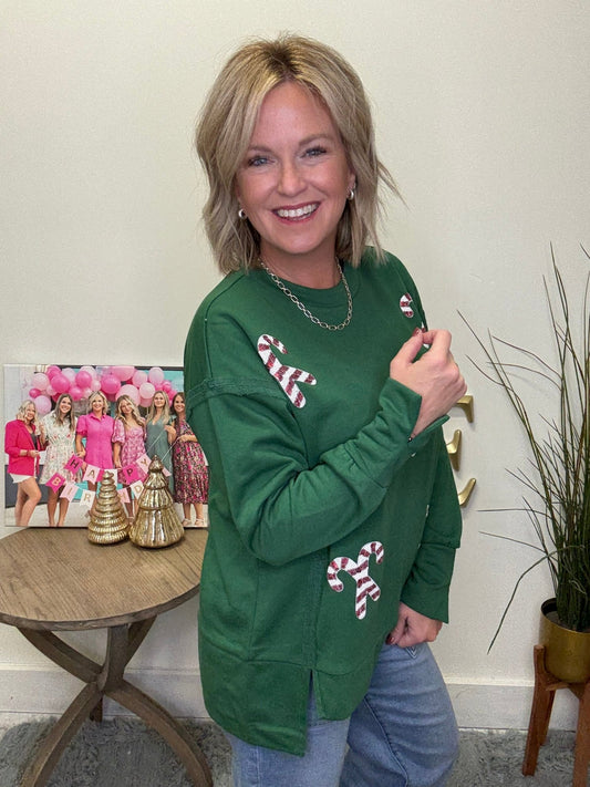Sequin Candy Cane Green Top 110 Tops - Ella Chic Boutique