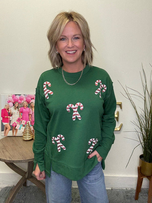 Sequin Candy Cane Green Top
