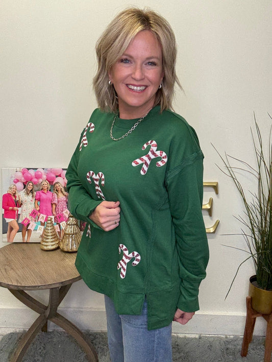 Sequin Candy Cane Green Top 110 Tops - Ella Chic Boutique