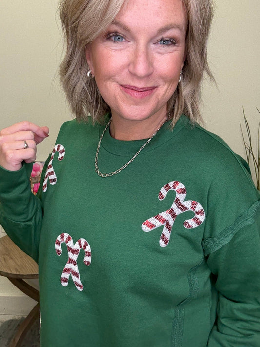 Sequin Candy Cane Green Top