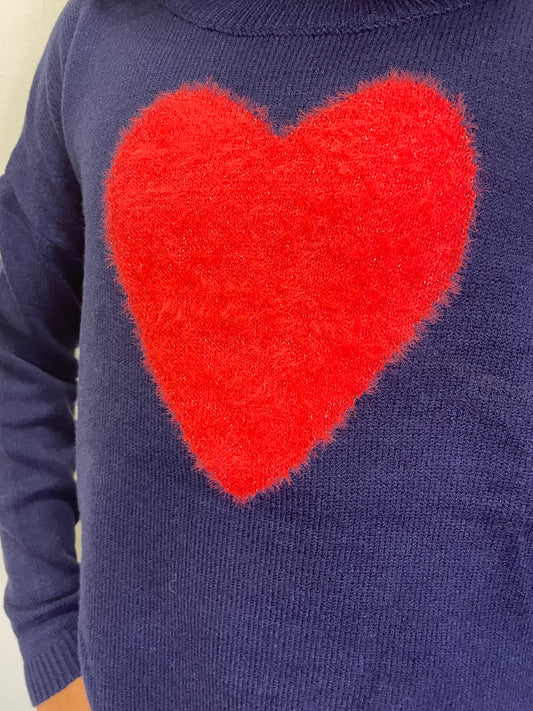 Navy Molly Bracken Sweater with red heart tween girls