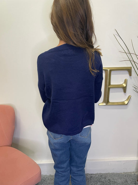 Navy Molly Bracken Sweater with red heart tween girls