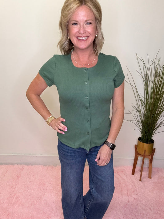 Short Sleeve Ribbed Cardigan in Perfect Green 110 Tops - Ella Chic BoutiqueMikarose