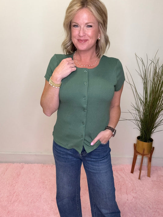 Short Sleeve Ribbed Cardigan in Perfect Green 110 Tops - Ella Chic BoutiqueMikarose