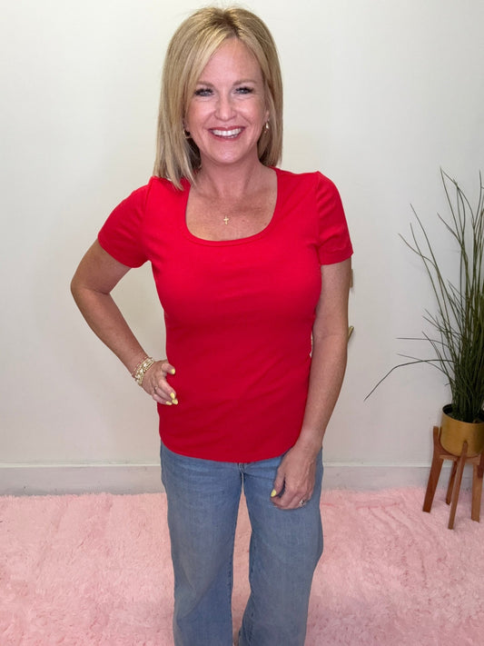 Short Sleeve Scoop Tee in Racing Red