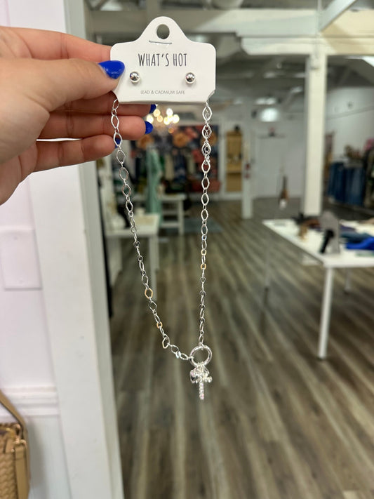 Silver Cross & Heart Charm Necklace in Silver