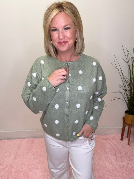 Simply Sage Polka Dot Cardigan Sweater