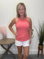 Soft Rib Ruffle Tank Top in Coral - FINAL SALE