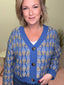 Solved Blue Geometric Sweater Cardigan