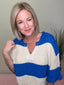 Split Neck Wide Stripe 3/4 Sleeve Sweater 130 Sweaters- Ella Chic BoutiqueZenana