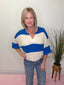 Split Neck Wide Stripe 3/4 Sleeve Sweater 130 Sweaters- Ella Chic BoutiqueZenana