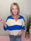 Split Neck Wide Stripe 3/4 Sleeve Sweater 130 Sweaters- Ella Chic BoutiqueZenana