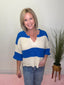Split Neck Wide Stripe 3/4 Sleeve Sweater 130 Sweaters- Ella Chic BoutiqueZenana