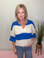 Split Neck Wide Stripe 3/4 Sleeve Sweater 130 Sweaters- Ella Chic BoutiqueZenana