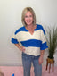 Split Neck Wide Stripe 3/4 Sleeve Sweater 130 Sweaters- Ella Chic BoutiqueZenana