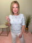 Spring Flowers Embroidered Pearl Short Sleeve Sweater Top