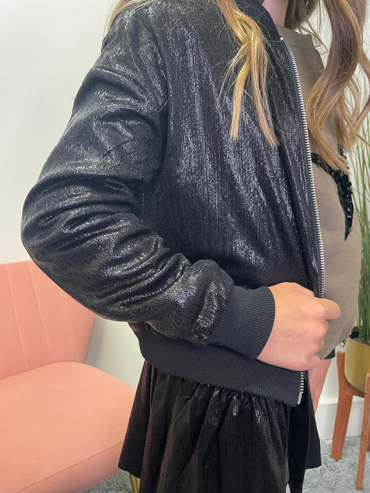 Molly Bracken Girls Tween Black Sparkle Bomber Jacket