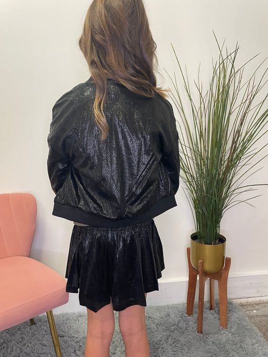 Molly Bracken Girls Tween Black Sparkle Bomber Jacket