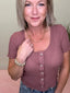 Stretchy Waffle Knit Short Sleeve Button Down Top in Berry 110 Tops- Ella Chic BoutiqueLa Miel