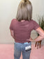 Stretchy Waffle Knit Short Sleeve Button Down Top in Berry 110 Tops- Ella Chic BoutiqueLa Miel