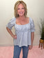 Striped Peplum Open Back Top in Blue