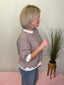 Striped Puff Sleeve Top with Lace Trim in Chocolate 110 Tops- Ella Chic BoutiqueKori America