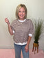 Striped Puff Sleeve Top with Lace Trim in Chocolate 110 Tops- Ella Chic BoutiqueKori America